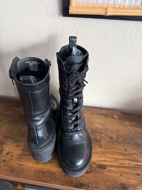 Steve Madden Black Leather Lace-Up Moto Combat Boots